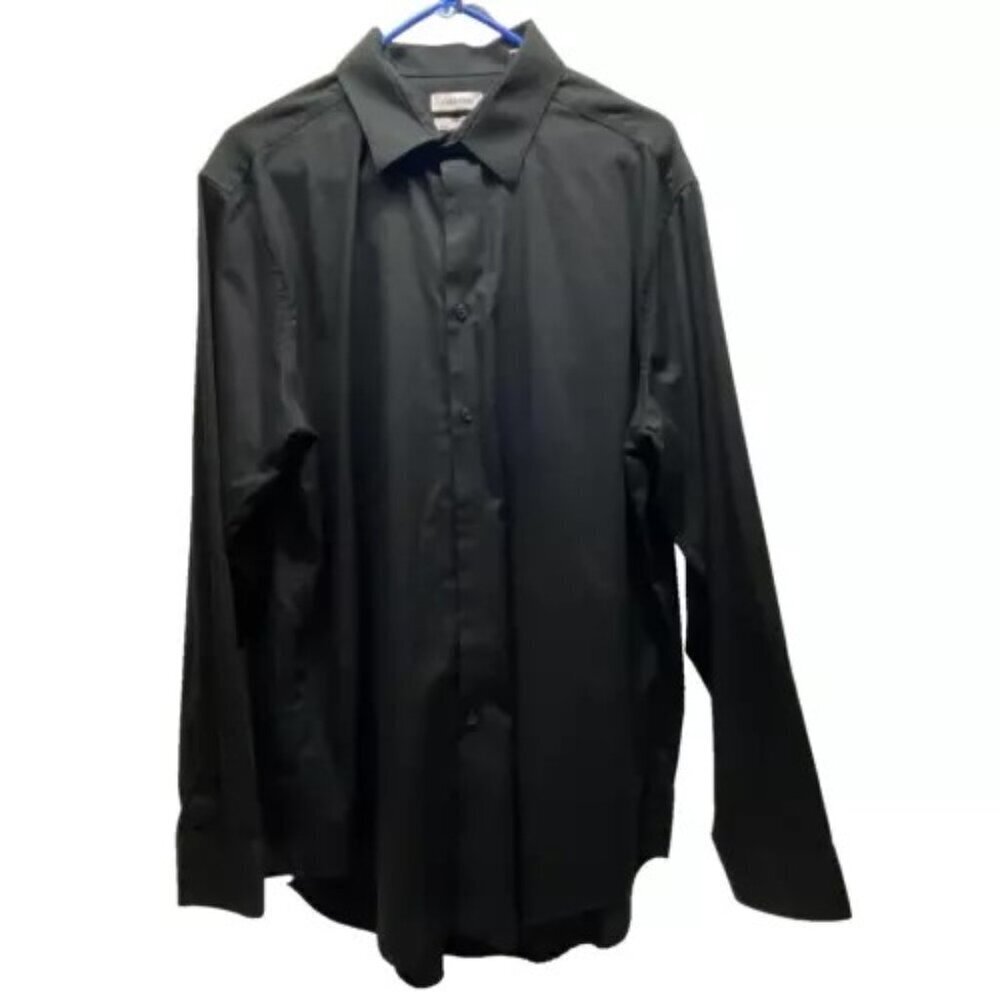 Calvin Klein Men's Steel Button Up Black 34/35 Slim Fit Stretch 17 1/2" Neck EUC